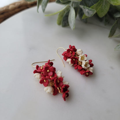 Red and White Flower Bunch Earrings