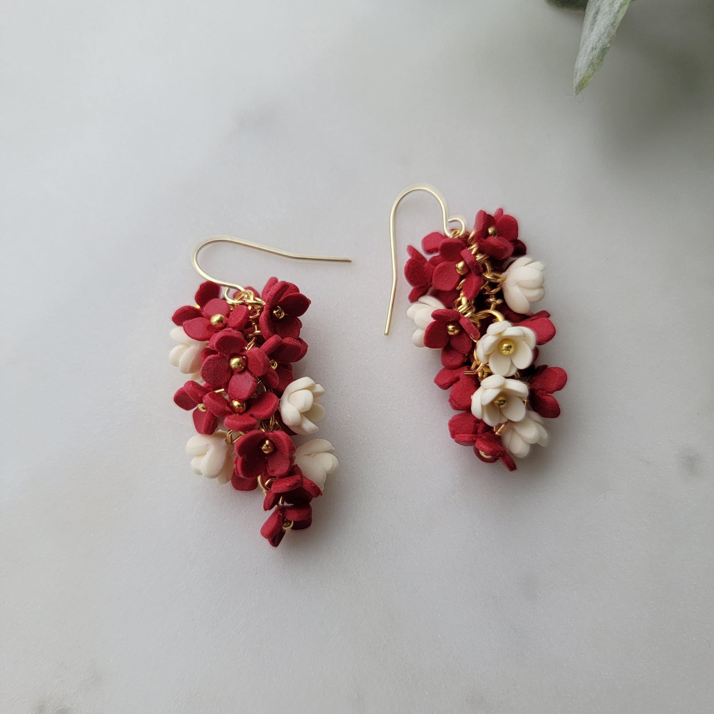 Red and White Flower Bunch Earrings