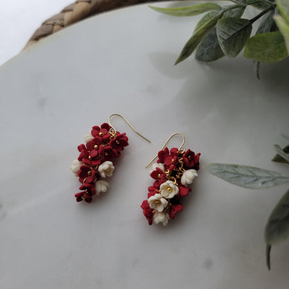 Red and White Flower Bunch Earrings