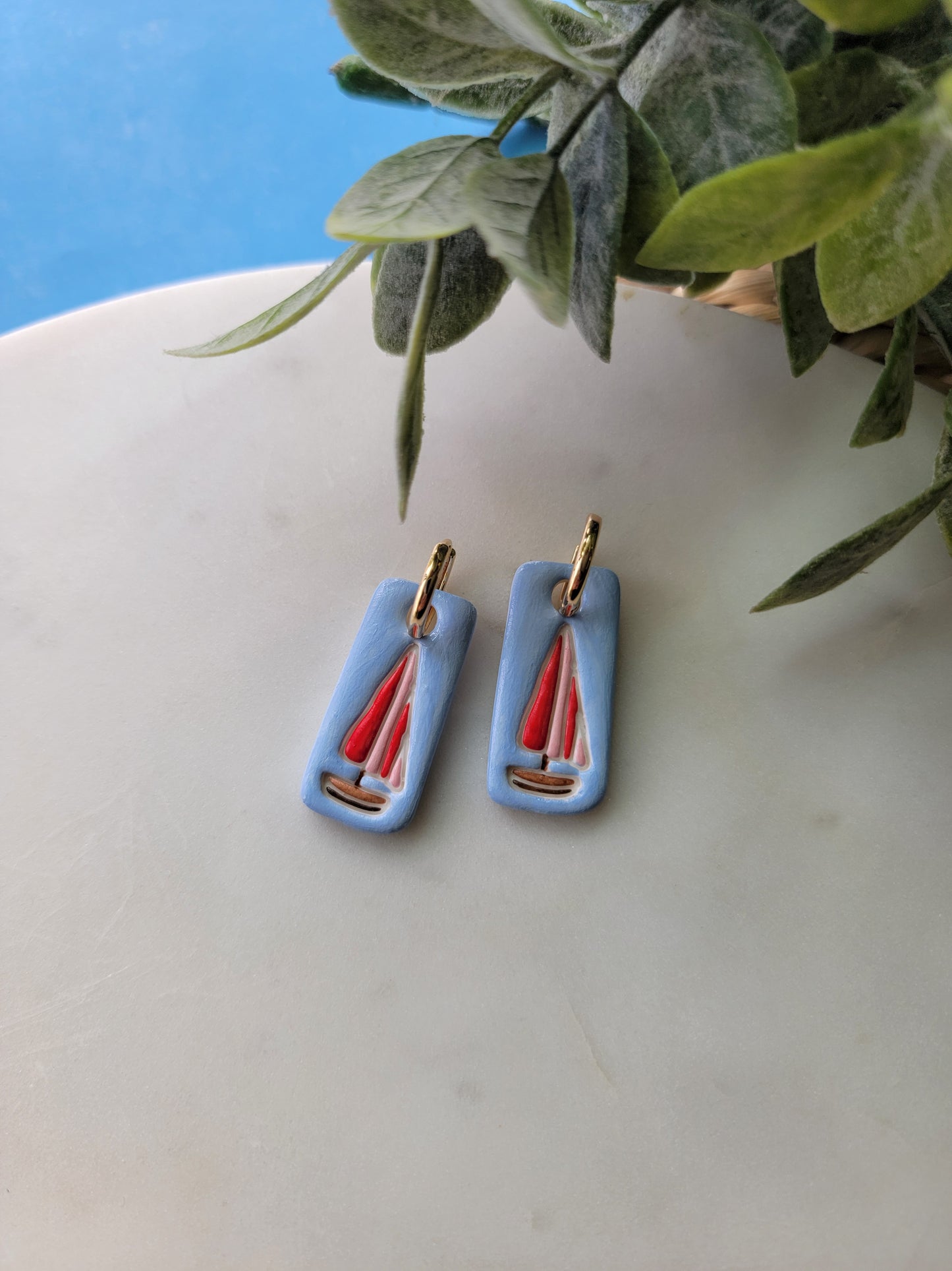 Red Sailboats Charm Earrings