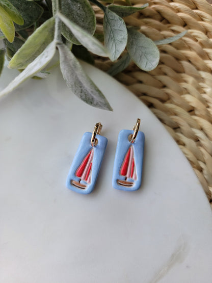 Red Sailboats Charm Earrings