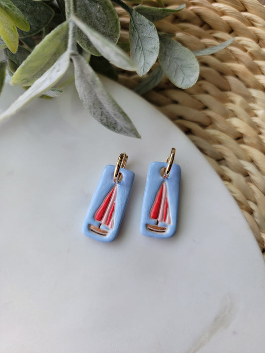 Red Sailboats Charm Earrings