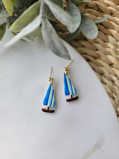 Blue and Green Sailboat Earrings