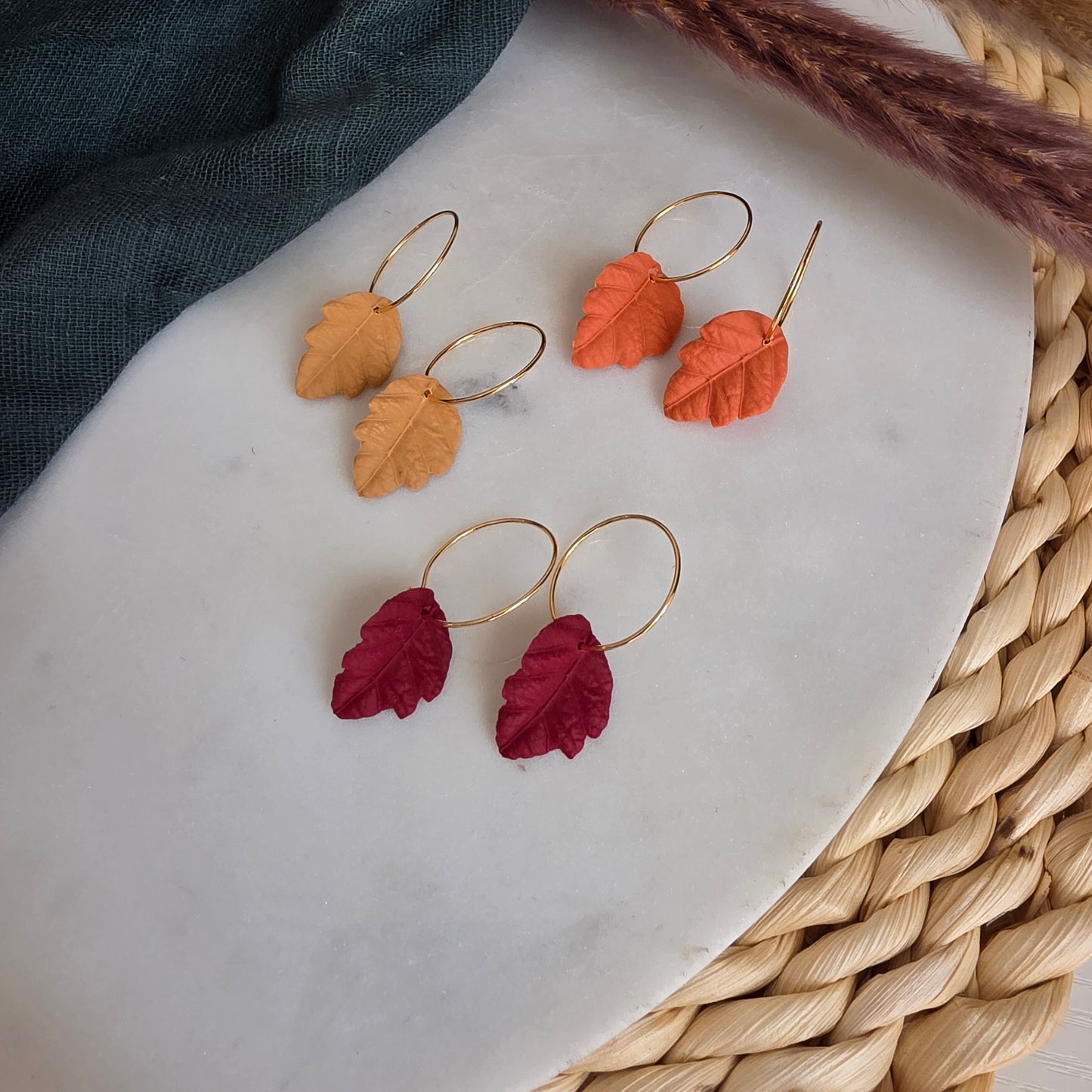 Autumn Leaf Hoop Earrings (Single Leaf)