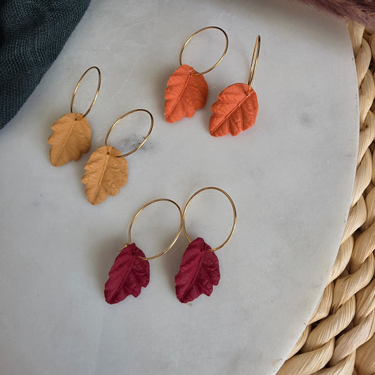 Autumn Leaf Hoop Earrings (Single Leaf)