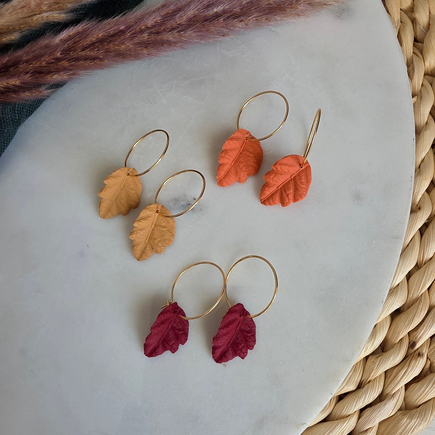 Autumn Leaf Hoop Earrings (Single Leaf)