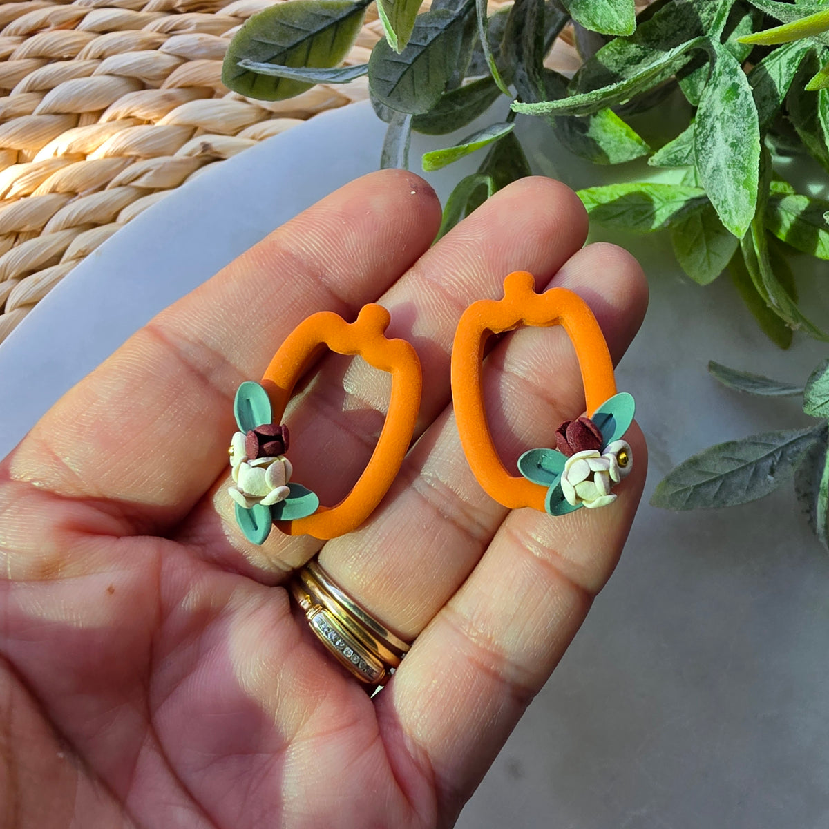 Open Floral Pumpkin Earrings