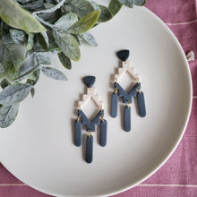 Load image into Gallery viewer, Geo Statement Earrings in Dusty Blue and Cream
