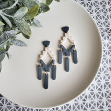Load image into Gallery viewer, Geo Statement Earrings in Dusty Blue and Cream
