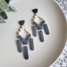 Load image into Gallery viewer, Geo Statement Earrings in Dusty Blue and Cream
