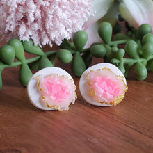 Load image into Gallery viewer, Pink and White Geode Mini Rae Stud Earrings
