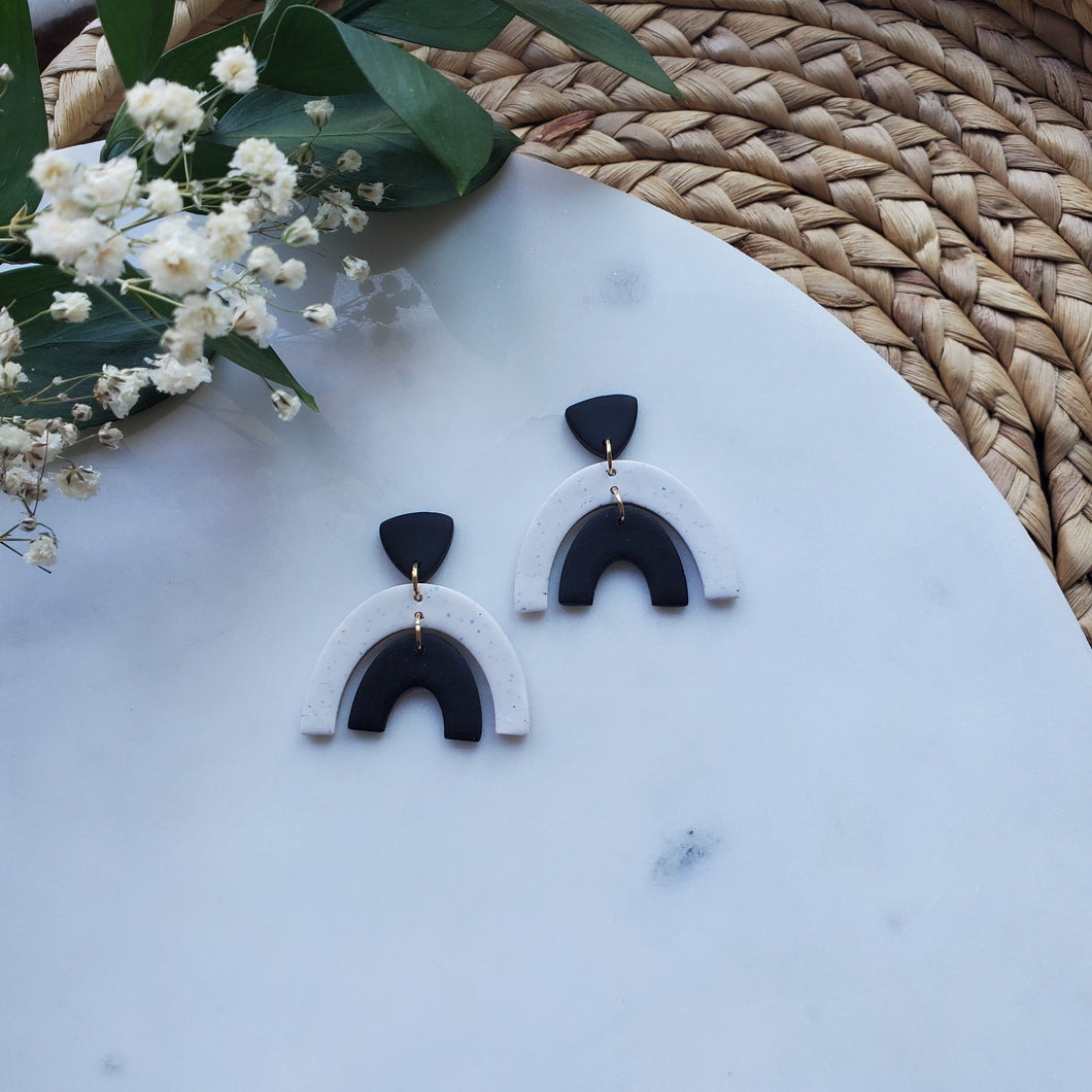Rainbow Earrings in Speckled White and Black