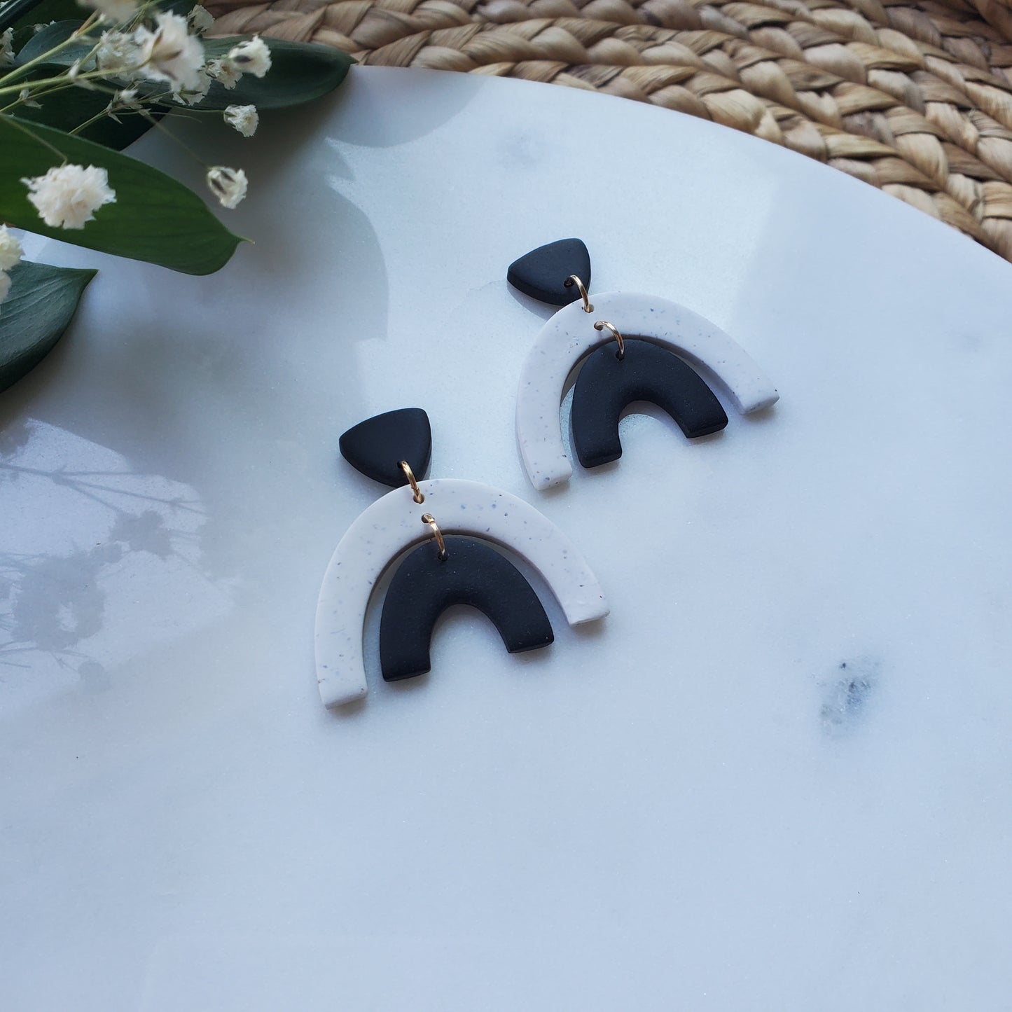 Rainbow Earrings in Speckled White and Black