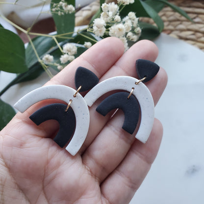 Rainbow Earrings in Speckled White and Black