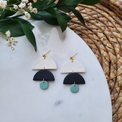 Sasha Earrings in Speckled White Black and Sage