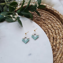 Load image into Gallery viewer, Scalloped Earrings in Sage and Speckled White
