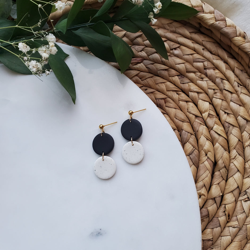 Origin Earrings in Black and Speckled White