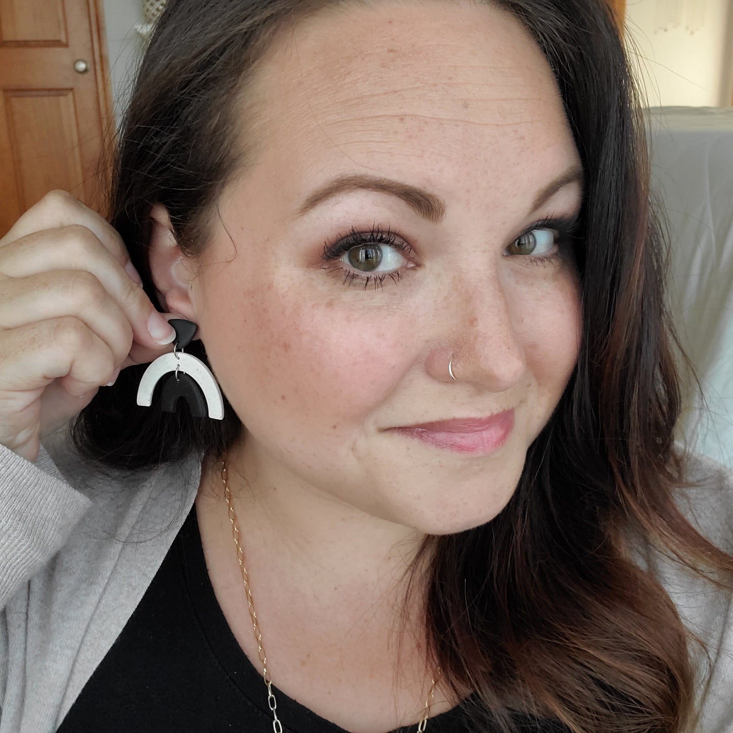Rainbow Earrings in Speckled White and Black