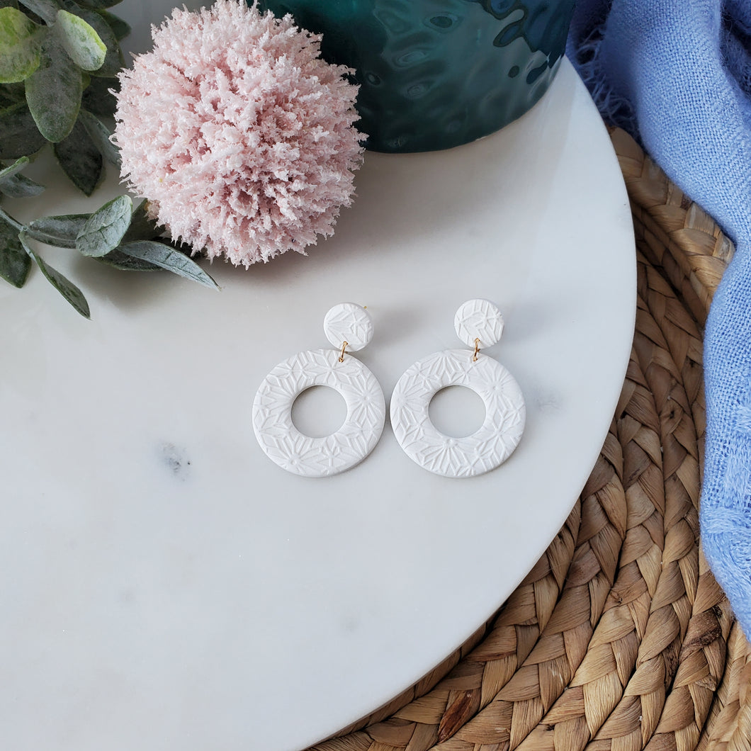 Open Circle Drop Earrings in Textured White