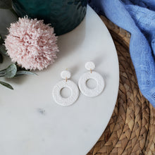 Load image into Gallery viewer, Open Circle Drop Earrings in Textured White
