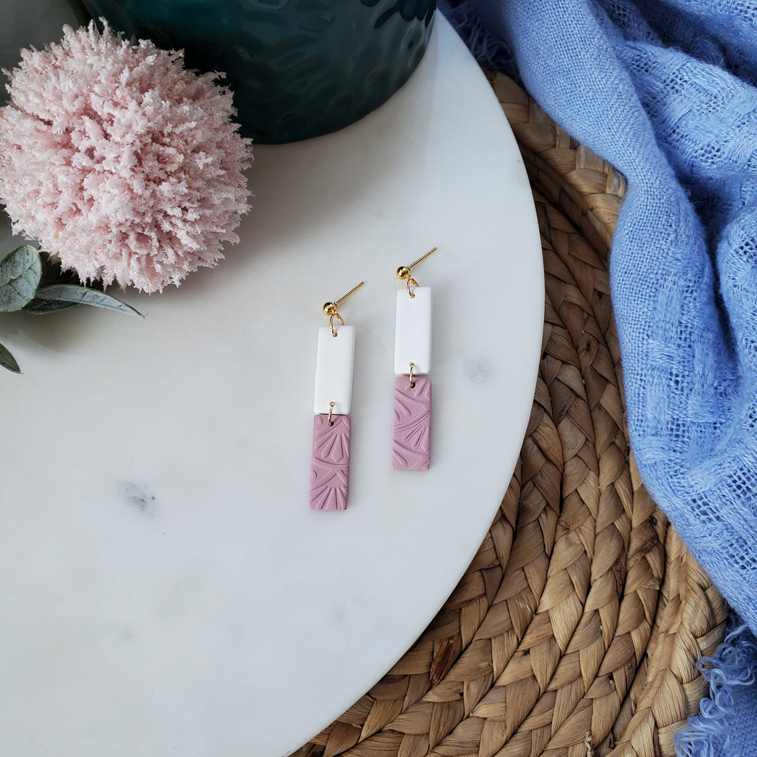 Stacked Earrings in Textured Mauve and White