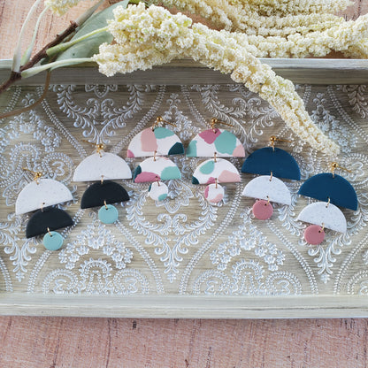 Sasha Earrings in Speckled White Black and Sage