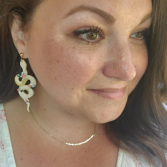 Green Floral Snake Earrings