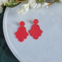 Load image into Gallery viewer, Scalloped Deco Earrings in Bold Red
