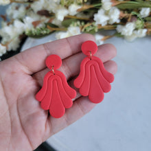 Load image into Gallery viewer, Scalloped Deco Earrings in Bold Red
