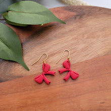 Load image into Gallery viewer, Red Bow Dangle Earrings
