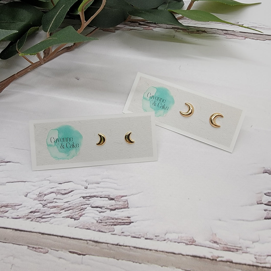 Mini Gold Moon Stud Earrings