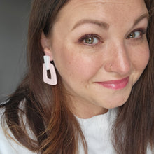 Load image into Gallery viewer, Buckle Statement Studs in Pink and Speckled White
