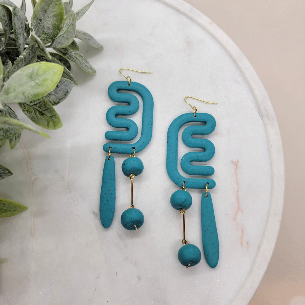 Statement Earrings in Speckled Teal