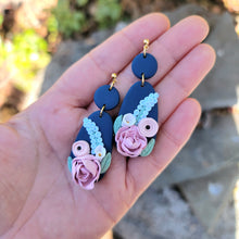 Load image into Gallery viewer, Blue Floral Earrings
