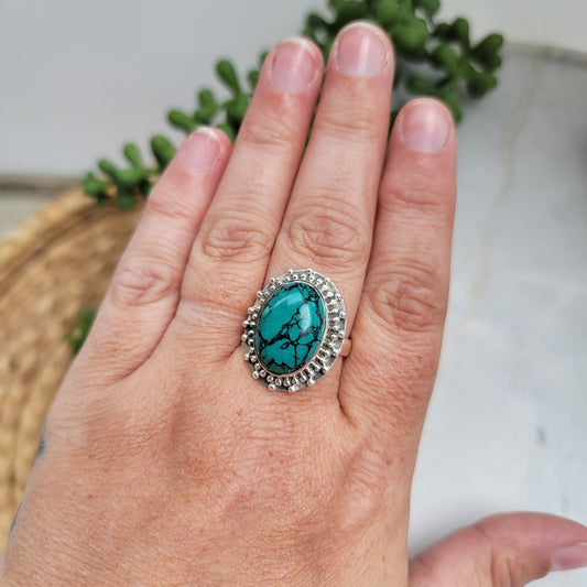 Sterling Silver Oval Turquoise Statement Ring