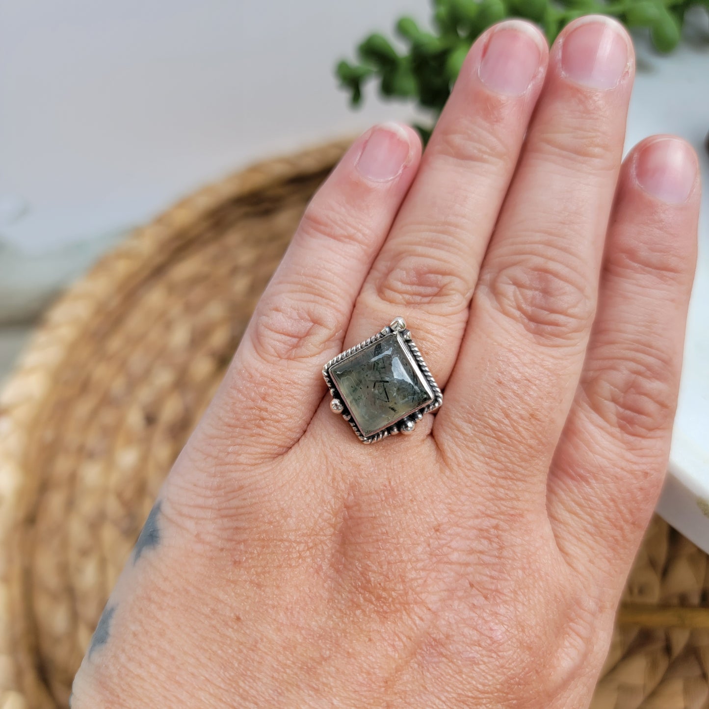 Sterling Silver Prehnite Ring