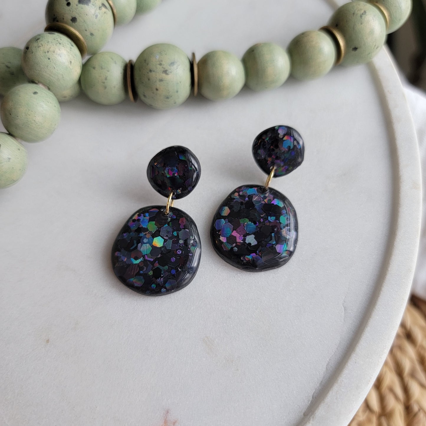 Bri Earrings in Black Glitter