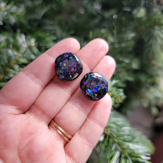 Mini Rae Studs in Black Glitter