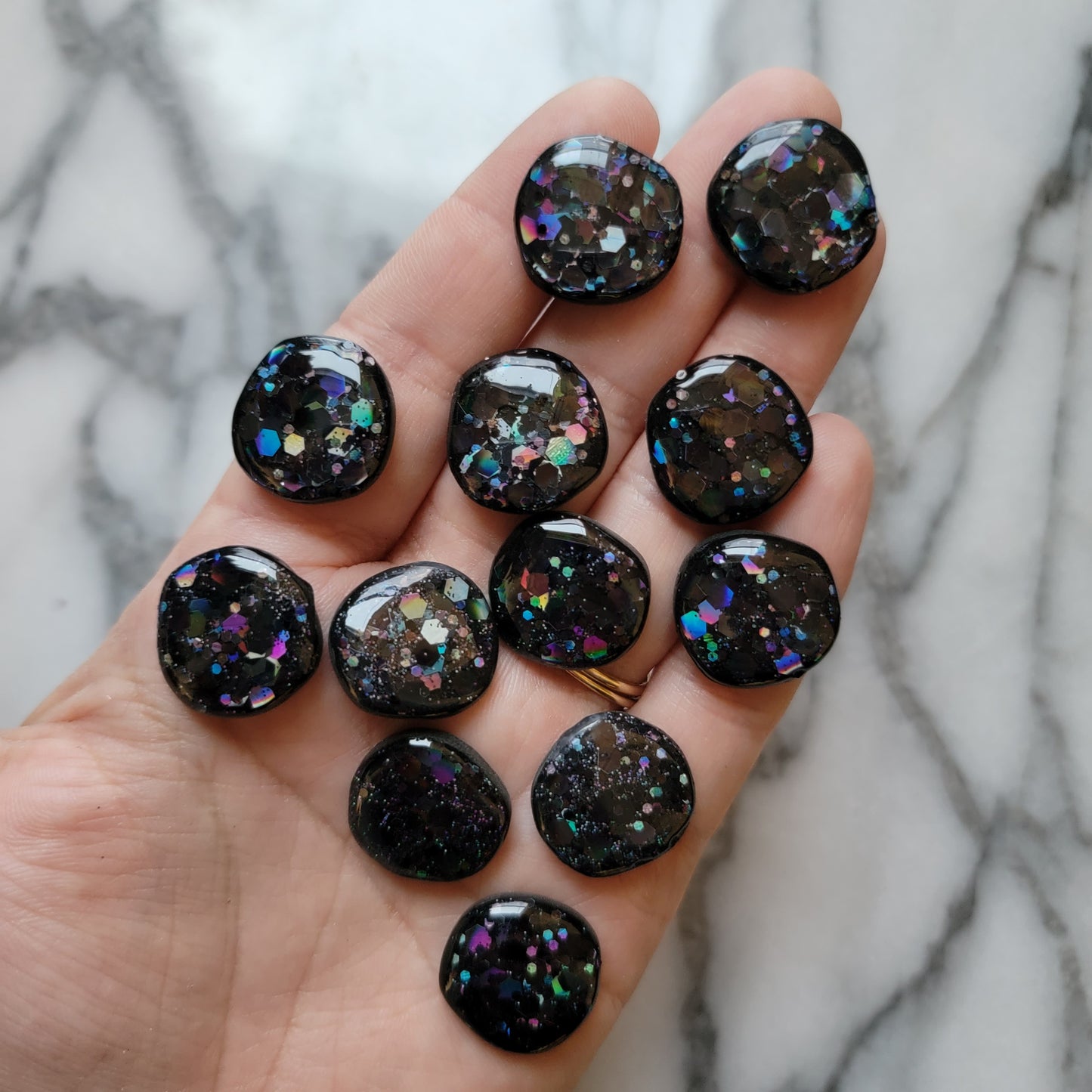Mini Rae Studs in Black Glitter